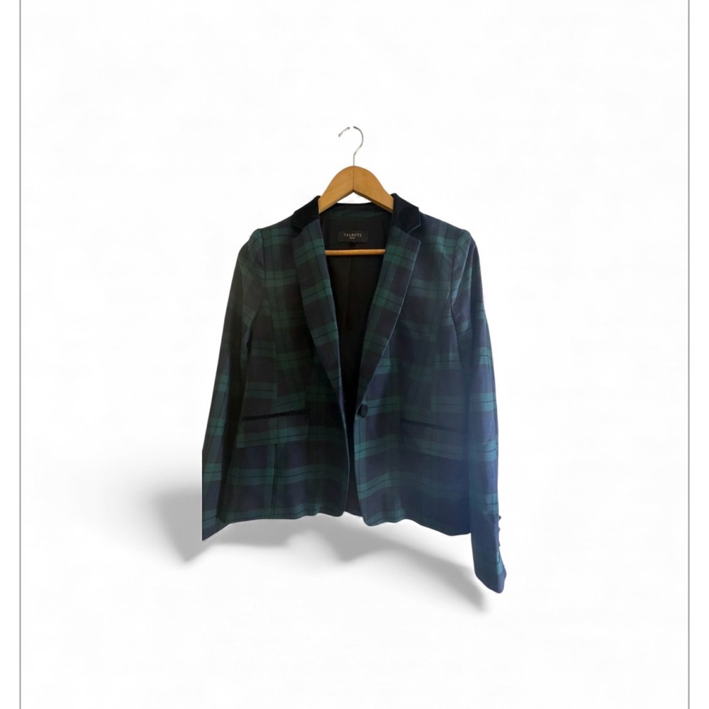 Talbots Green and Black Plaid Blazer